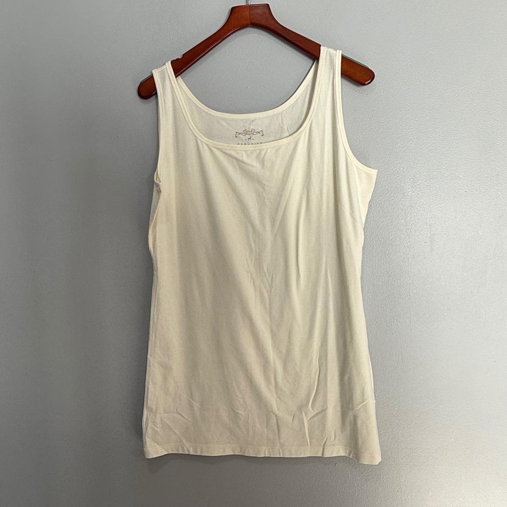Peruvian Connection Womens XL Cream Pima Cotton Lycra Scoop‎ Neck Tank Top